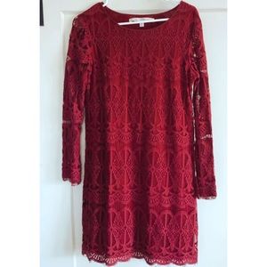 Burgundy lace shift dress